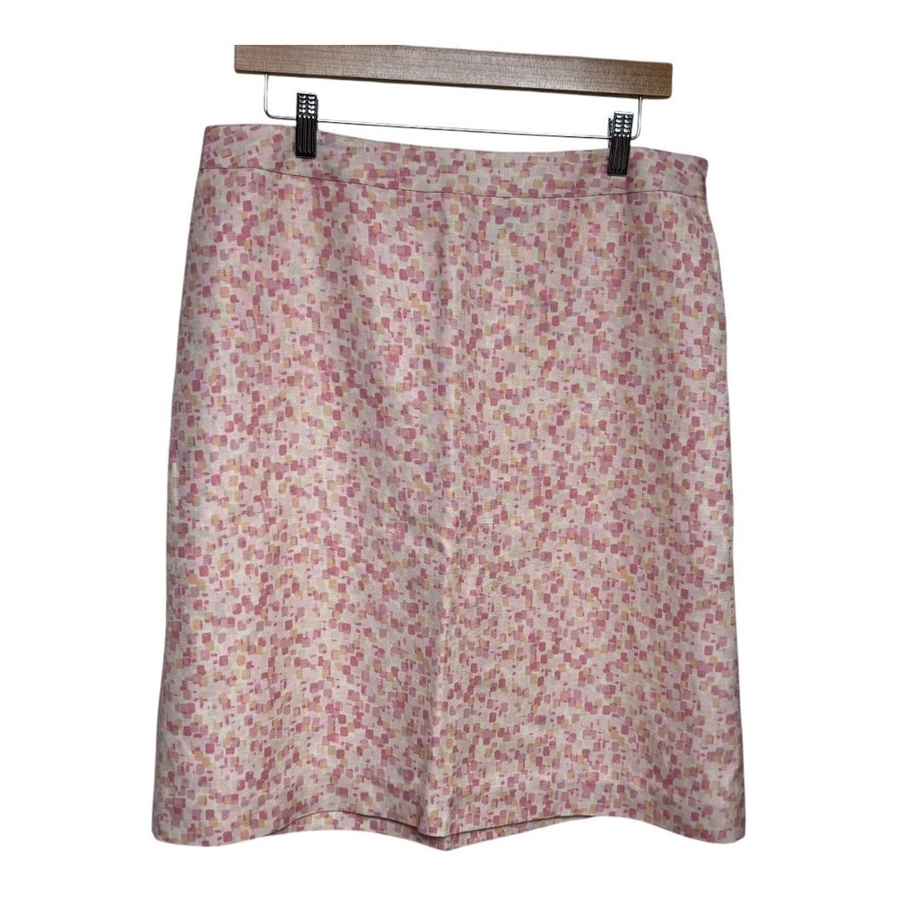 Ann Taylor Women Size 12 Silk Linen Blend Pink Abstract Print Knee Length Skirt
